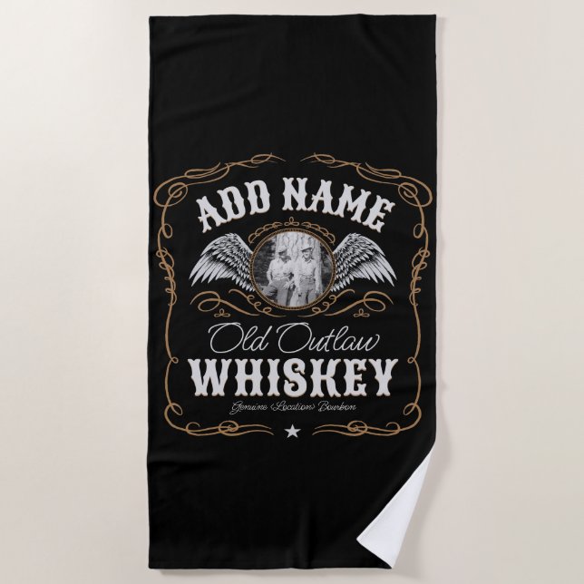 Serviette De Plage Old Moonshine Whiskey Étiquette AJOUTER PHOTO Nom  (Devant)