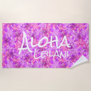 Serviette De Plage Olowalu Hibiscus Hawaii Camo Aloha Monogramme rose