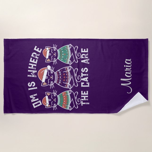 Serviette De Plage Om est l'endroit où les chats sont fêtes festives (Devant)