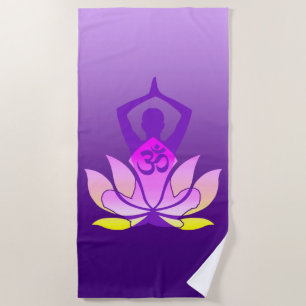 Serviette De Plage Om Lotus Pose de Yoga Fleur sur Gradient Violet