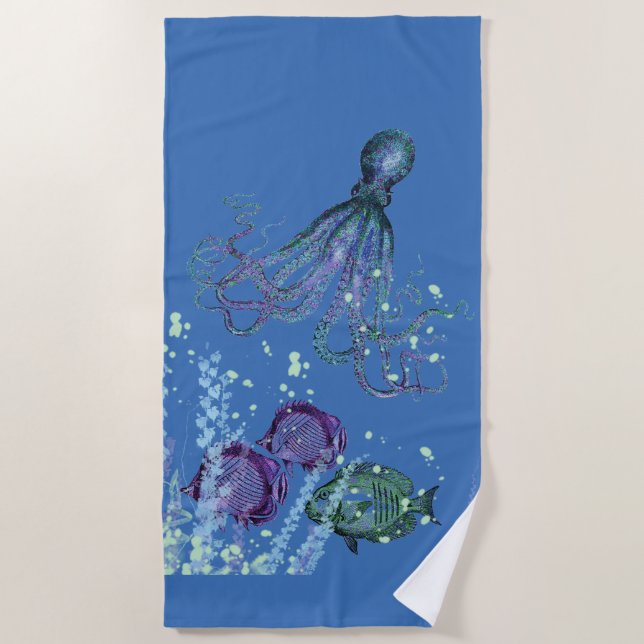 Serviette De Plage Ombre sous-marine de poissons Octopus (Devant)