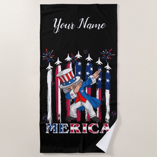 Serviette De Plage Oncle patriotique Sam Dabbing 4 juillet (Devant)