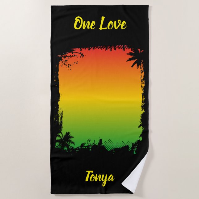 Serviette De Plage One Love Jamaïque Coucher de soleil tropical (Devant)