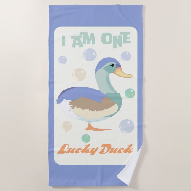 Serviette De Plage One Lucky Duck &  Bulles Bleu Pastel  (Devant)