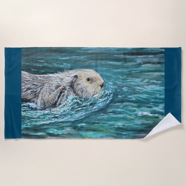 Serviette De Plage Ooh Goody Lunchtime Sea Otter Peinture (Devant)