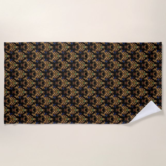 Serviette De Plage Or noir victorien luxueux (Devant)