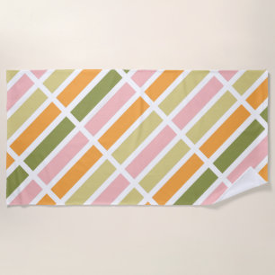 Serviette De Plage Or rose orange et rayures vertes