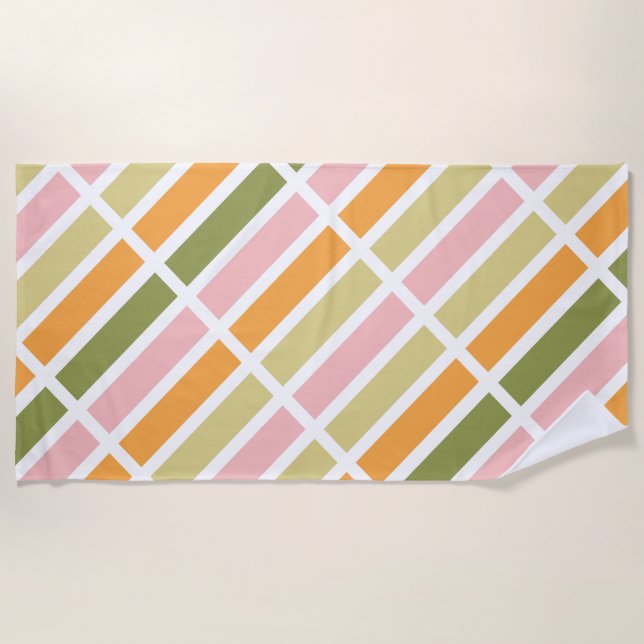 Serviette De Plage Or rose orange et rayures vertes (Devant)