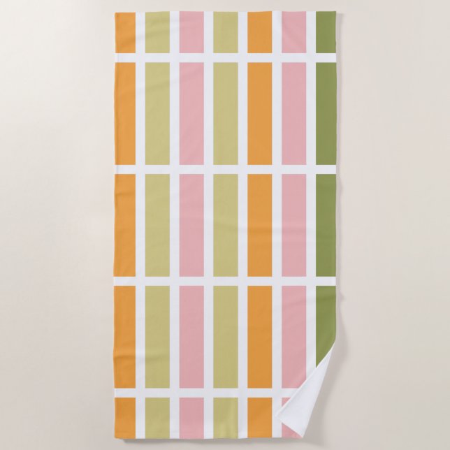 Serviette De Plage Or rose orange et rayures vertes (Devant)