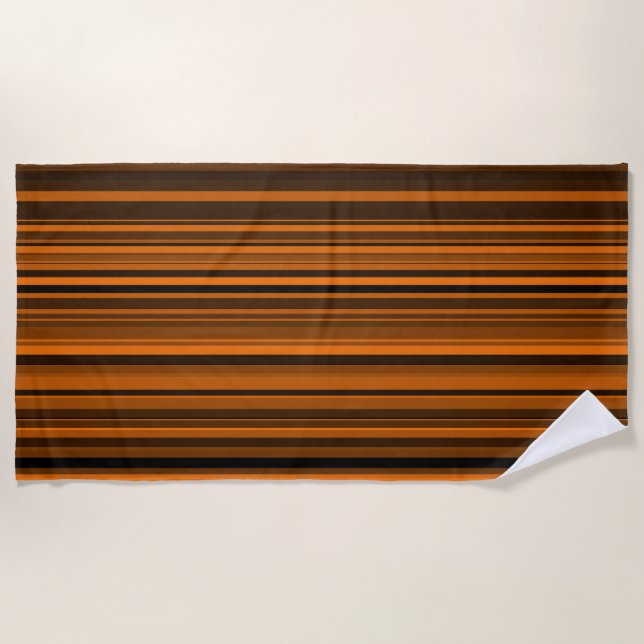 Serviette De Plage Orange Brown en bandes noires (Devant)