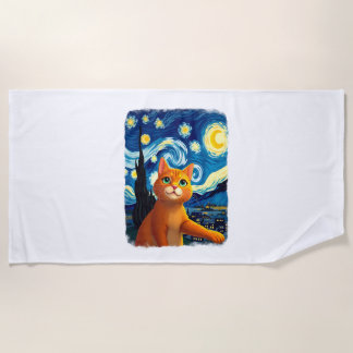 Serviette De Plage Orange Cat Selfie  Starry Night Cat Mom Cat Lovers