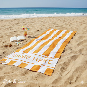 Serviette de plage orange classique rayée blanche