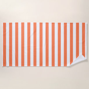 Serviette De Plage Orange Coral Couleur Rayures Vacances Été Pastel