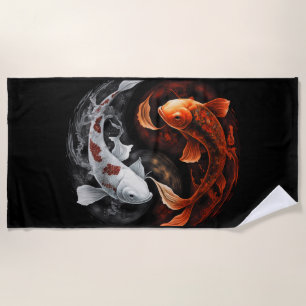 Serviette De Plage Orange Et Blanc Lucky Koi Poisson Japon Art