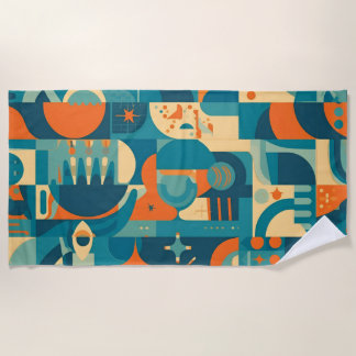 Serviette De Plage Orange et sarcelle abstrait géométrique