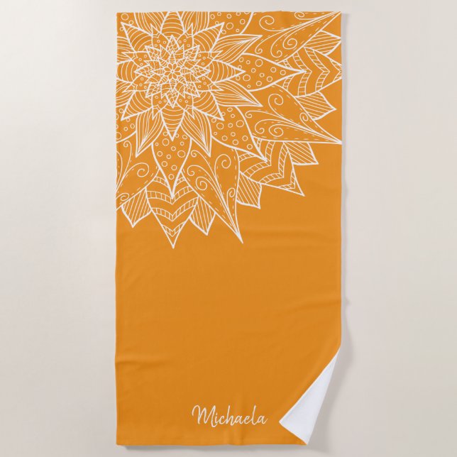 Serviette De Plage Orange Floral Été Gras (Devant)