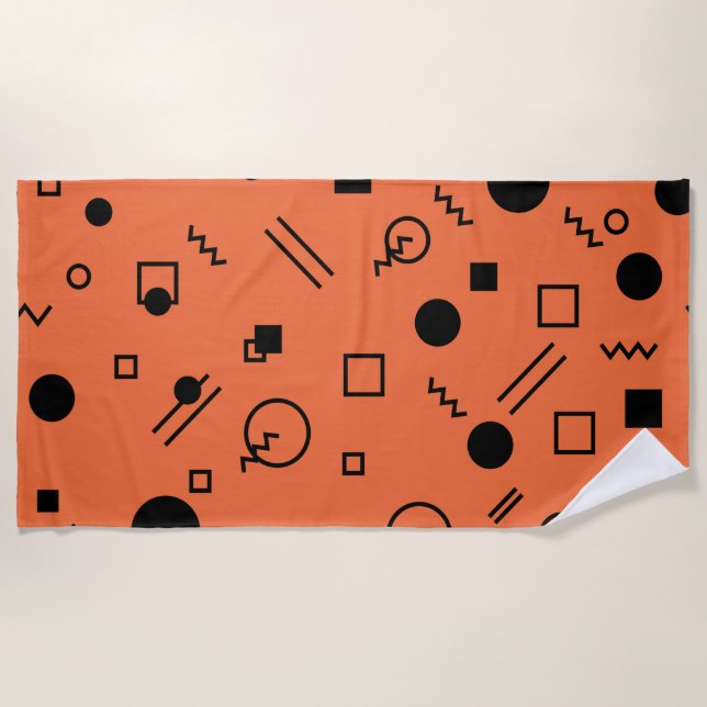 Serviette De Plage Orange, fun, trendy, geometric Memphis graphic (Devant)