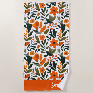 Serviette De Plage Orange Spring Flowers Elegant Floral Pattern Name