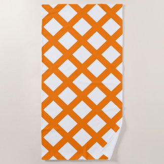 Serviette De Plage Orange White Checker Diamond Pattern