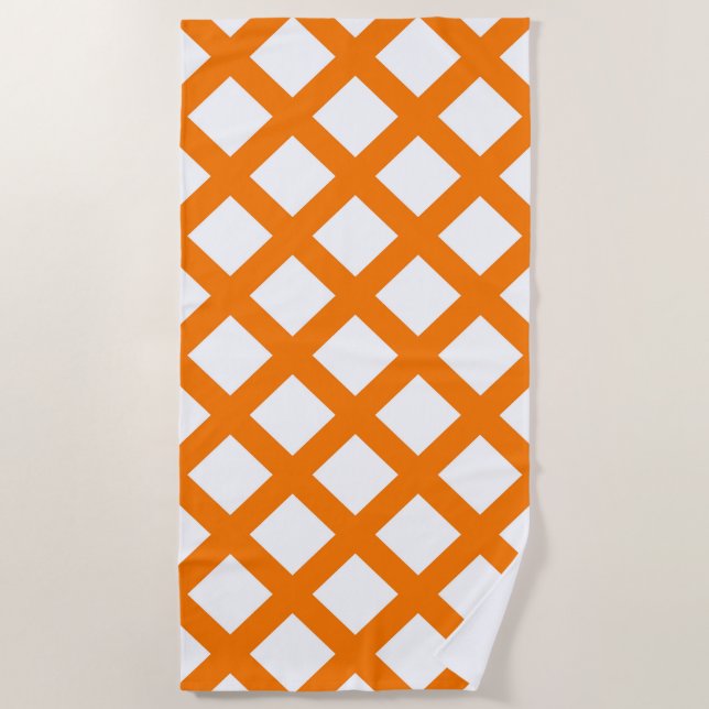 Serviette De Plage Orange White Checker Diamond Pattern (Devant)