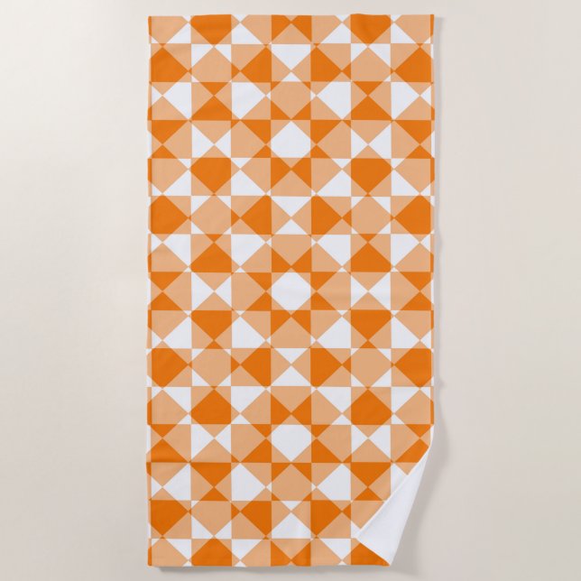 Serviette De Plage Orange White Checker Diamond Plaid Pattern (Devant)