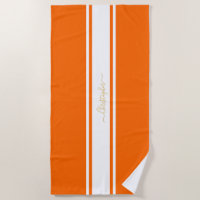Orange White Racing Stripes Gold Monogrammed Pool