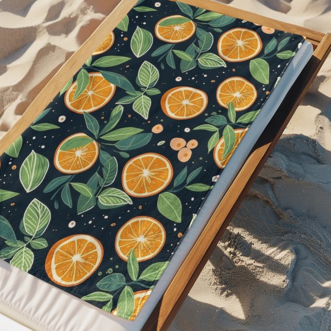 Serviette De Plage Oranges De Citrus Dans La Marine (Créateur téléchargé)