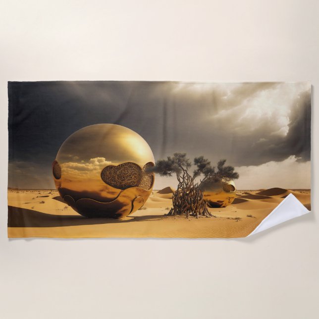 Serviette De Plage Orbes dorées dans la tempête du désert (Devant)