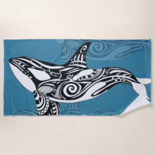Serviette De Plage Orca Killer Whale Tlingit Indigo encre bleue