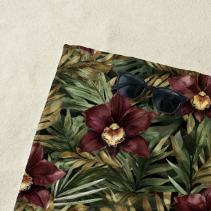 Serviette De Plage Orchidée Fleur Tropicale Rouge Bourgogne