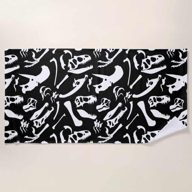 Serviette De Plage Os de dinosaure (noir et blanc) (Devant)