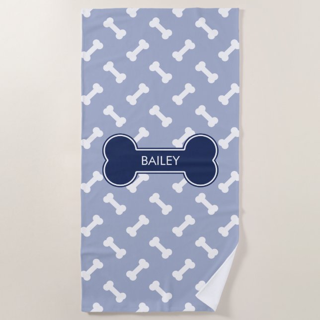 Serviette De Plage Os Dog Bone And Bones Pattern avec nom personnalis (Devant)