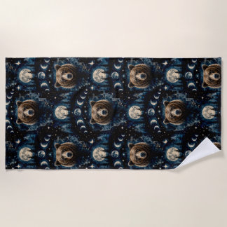 Serviette De Plage Ours au Clair de Lune Motif Aquarelle | Forêt Céle