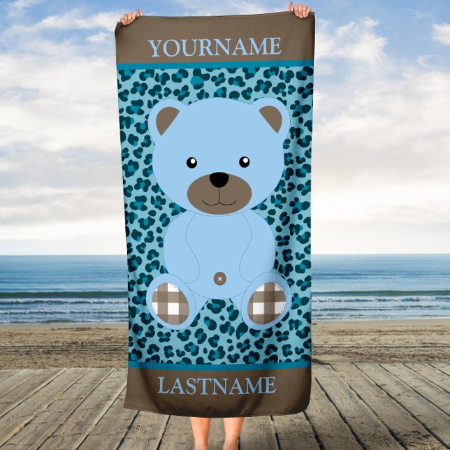 Serviette De Plage Ours bleu Nom personnalisé Enfants (Créateur téléchargé)