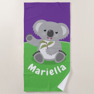 Serviette De Plage Ours de koala mignon avec dessin animé feuille