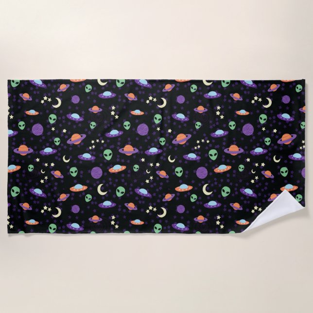 Serviette De Plage OVNI Alien dans l'espace (Devant)