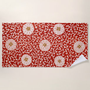 Serviette De Plage Owen Jones Ornement Chinois Fleurs Rouges et Blanc