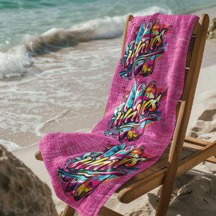 Serviette De Plage Paddle boards et Waves Hot Pink