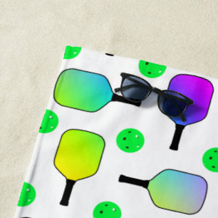 Serviette De Plage Pagaies de Pickleball colorées Vert Personnalisé