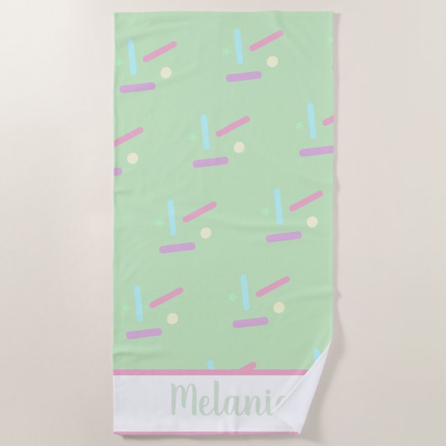 Serviette De Plage Paillettes d'été Pastel Nom (Devant)