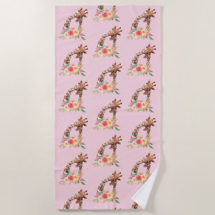 Serviette De Plage Paire de girafes maman et bébé Motif aquarelle mig