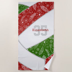 Serviette De Plage paisleys floral artsy rouge vert boho volleyball