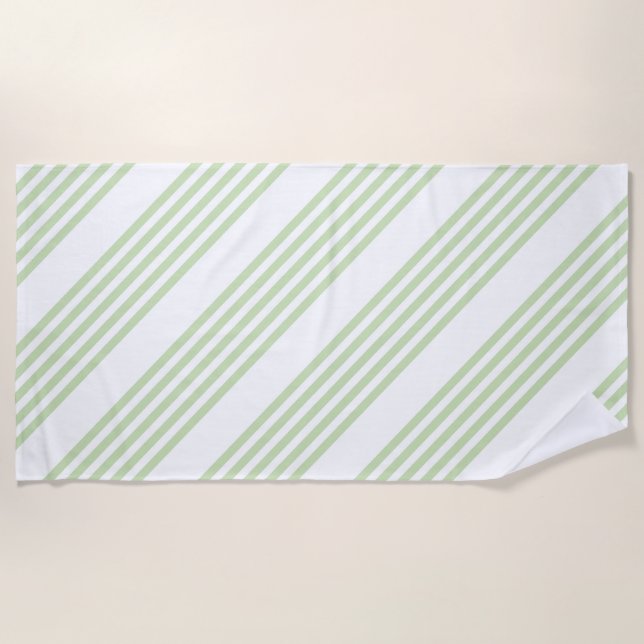 Serviette De Plage Pale vert et blanc cinq bandes motif (Devant)
