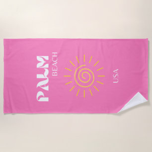 Serviette De Plage Palm Beach, Art Voyage, Preppy, Rose
