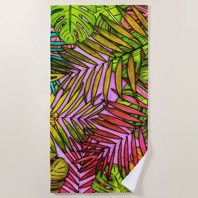 Serviette De Plage Palm & Monstera Feuille 1974 (Devant)