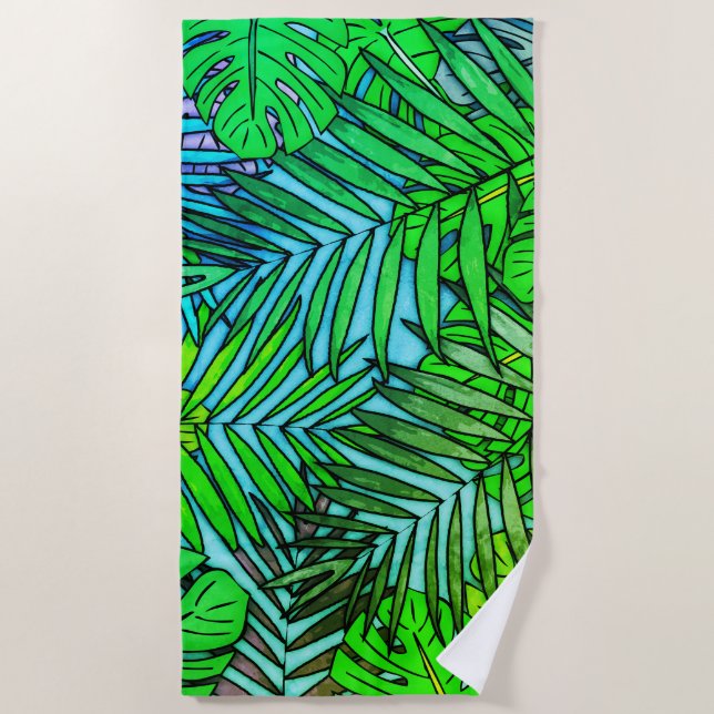 Serviette De Plage Palm & Monstera Feuille Greenleaf (Devant)