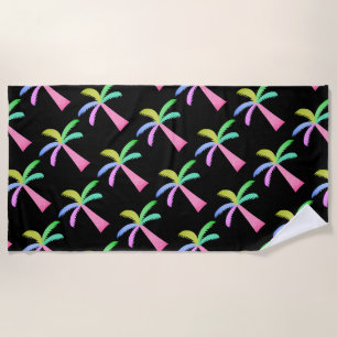 Serviette De Plage Palm Springs Palm Arbres noirs colorés