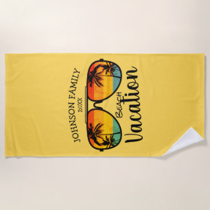 Serviette De Plage Palm Trees Retro Lunettes de soleil Famille Vacanc