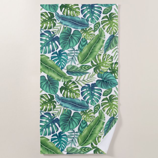Serviette De Plage Palm vert et Turquoise Tropical Banana Monstera Fe (Devant)