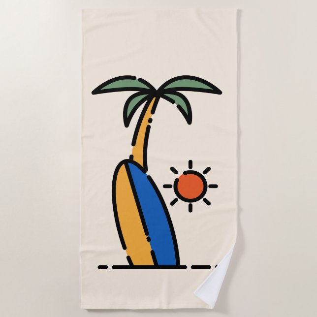 Serviette De Plage Palmier à coco et enfants en surf (Devant)